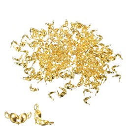 sourcing map 400 Pieces Open Beads Lace Knot Covers 1.3 mm Metal Double Shell Crimping Hinged Dome End Caps for Jewellery Making DIY Crafts Gold