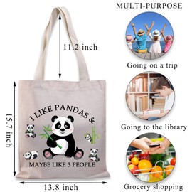 PLITI Panda Tote Bag Panda Lover Gift Panda Bear Gift I Like Pandas & Maybe Like 3 People Cute Panda Themed Canvas Handbag (I like pandas TGU)