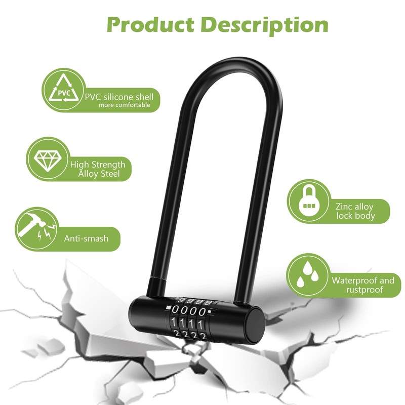 KeeKit 4 Digit Combination U-Padlock, 6.1 Inch Long Shackle Resettable