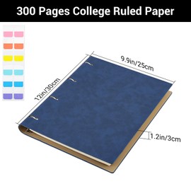 Yarotm Notebook Ring Binder A4 Lined - A4 Refill Notepad Leather PU 21.5x28cm - 4 Ring Notebook Refillable 100GSM A4 Ruled Paper - 300 Pages Spiral Notebook Loose Leaf - Journal Note Book, Black