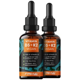 Vitamin D3 + K2 3400 Tropfen vegan - 1000 IE Vitamin D3 + 40 mcg K2 MK7 (Pharmaquinone®) - optimal hochdosiert & höchste Bioverfügbarkeit - veganes Vitamin D3 (RAWD3®) - laborgeprüft - 2x50ml