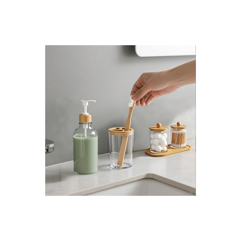 Paquete de 5 accesorios de baño de bambú con bandeja,