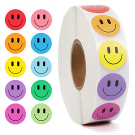 2000PCS Happy Face Stickers, 1 Inch, 10 Colors, Stickers for Kids Reward, Water Bottle Smiling Stickers, for Student Planner and School Classroom Teacher Charts Calendar Gift Wrapping