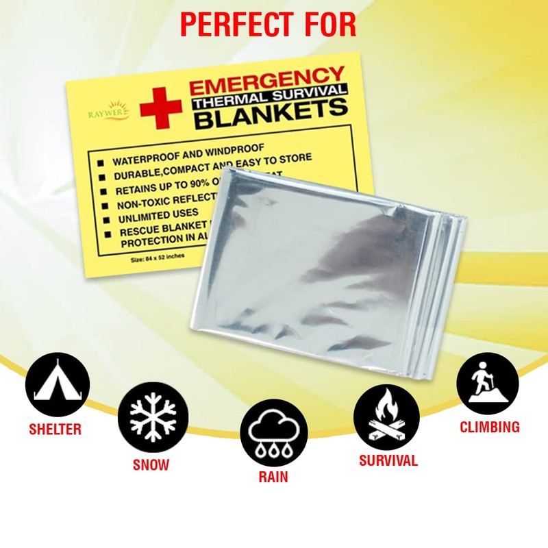 RAYWER (4 Pack Emergency Thermal Survival Blankets, Mylar Blankets for