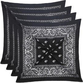 Mochabao 100% Cotton 27" x 27" Large Bandanas for Men & Women, Multi-Purpose Bandana Headbands, Square Head Scarf, Black