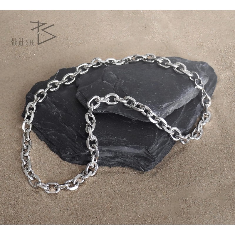 RUGGED STEEL Stainless Steel Necklace 11 mm Wide Solid Anchor