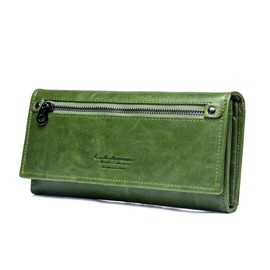 Contacts Women Genuine Leather Card Coin Phone Holder Zipper Clutch Purse Purse, Green, Casual