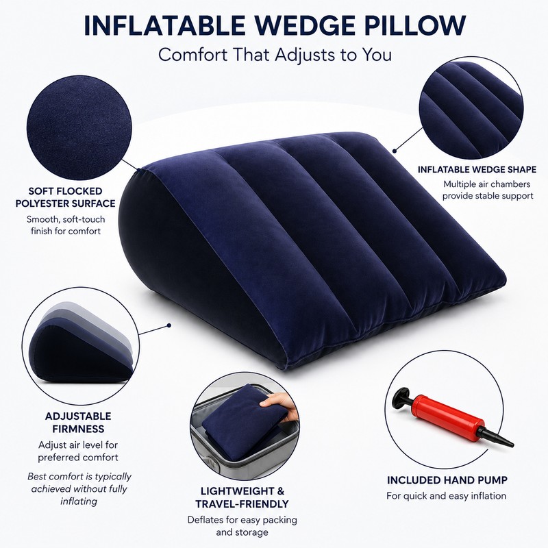 Inflatable Wedge Pillow for Travel and Camping – Lightweight Lumbar,