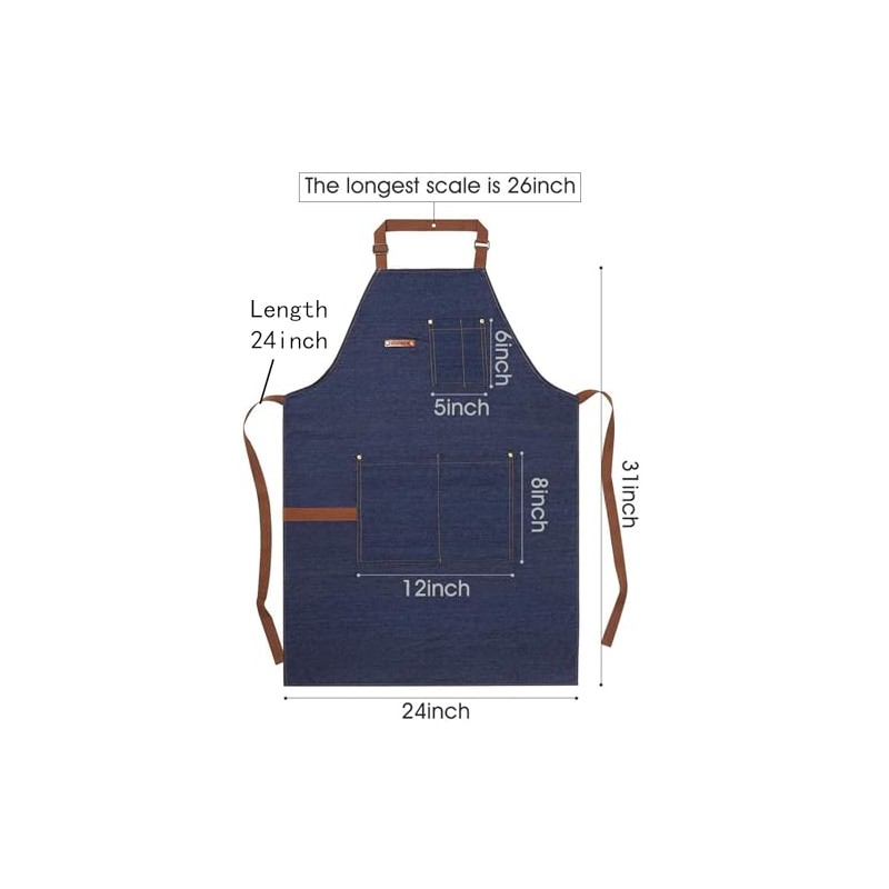 KPD Denim Apron with Pockets for Man and Woman, Blue