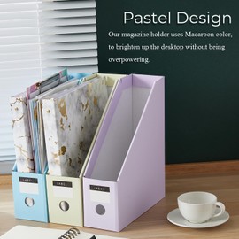 Y YOMA 6 Pack Cardboard Magazine File Holder Collapsible Magazine Holder with Labels Colored Magazine Storage Box for Desktop Shelves Document Storage Box Easy to Assemble, Pastel Design