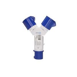 cartrend Explorer CEE Multiple Distributor with 1 CEE Plug & 2 CEE Couplings with Hinged Lid, Suitable for Voltages from 220-250 Volts, 16 Amps, 50/60Hz, for Caravans, Motorhomes, IP44, Blue/White