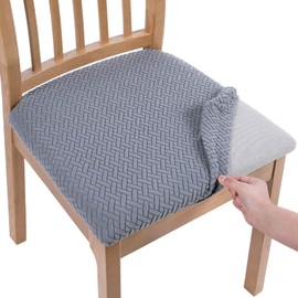 Homaxy Dining Chair Seat Covers Set of 6, Stretch Jacquard Dining Chair Slipcovers Seat Protector with Buckle for Dining Room Kitchen, Grey