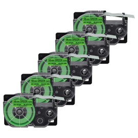 Esaytool 5 X Compatible with Cassette Label Tape XR18FGN XR-18FGN XR-18FGN2S XR18FGN2S Black on Fluorescent Green 18mm 3/4 inch x 16.4 Feet Replacement for KL-120 KL-430 KL-820 KL-2000 Label Maker