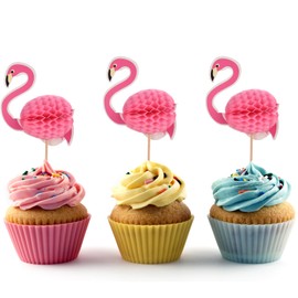 ALINK 50pcs 3D Flamingo Cupcake Toppers, Tropical Aloha Luau Cupcake Picks for Birthday Party, Baby Shower, Bridal Shower, Wedding & Summer Swimming Pool Party Decorations