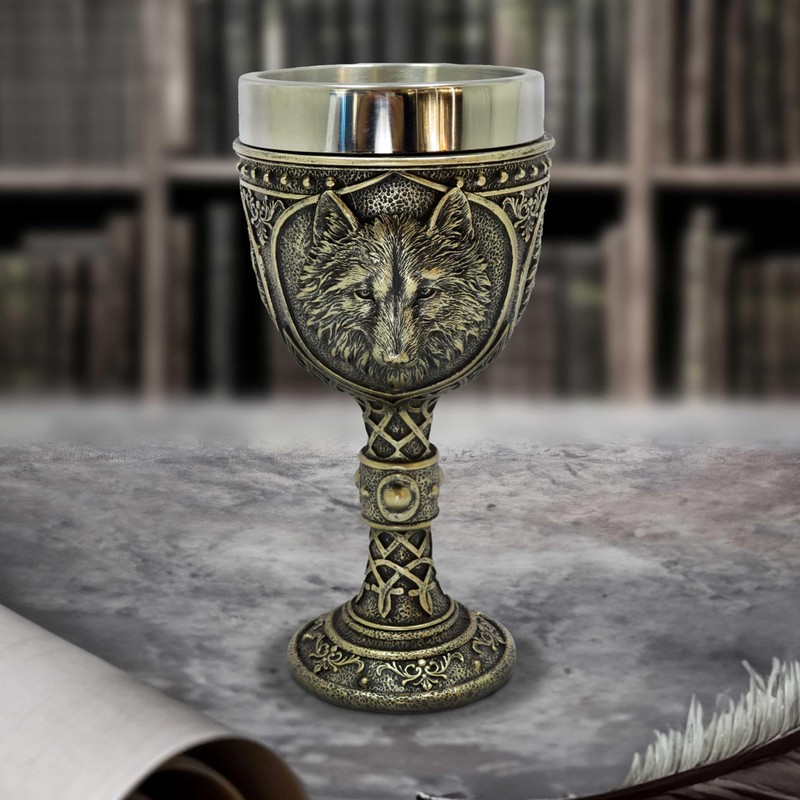 Nemesis Now Wild Thirst Chalice 20cm, Resin, Bronze, Bronze Wolf