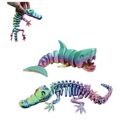 2Pcs 3D Printed Crocodile & Shark Toy - Articulated Skeleton Shark,Full Articulated Fidget Desk Toy for Stress Relief,Adults, Autism - Home Decor with Flexible Joints