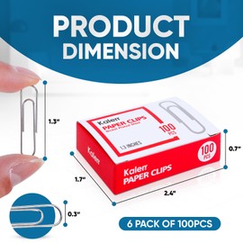 Kalerr Paper Clips, 600 Pcs Paperclips (6 Boxes of 100 Each), Premium Paper Clip, 1-2/7" Silver Paper Clips Medium (1.3 Inches), Rustproof Metal Paper Clip for Office, School, Home