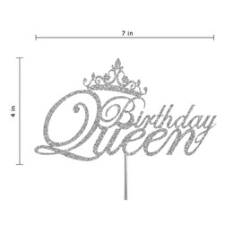 Decoración para tartas de cumpleaños Queen con purpurina, ideas de decoración de fiesta de cumpleaños, decoración de alta calidad, purpurina resistente de doble cara, palo acrílico. Fabricado en Estados Unidos (plateado)