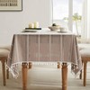 ZeeMart Hemstitched Embroidery Striped Boho Tablecloth 54x54 Inch Taupe, Heavy