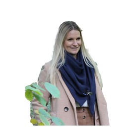 Double Stitched Muslin XXL Triangular Scarf, Tuecher Fairy / Soft Neckerchief with a Cute Clip, Beautiful in Dark Blue - Neckerchief, Scarf, XXL Scarf with Closure, Soft Neckerchief