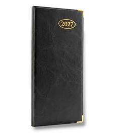 2027 Slim Line Week to View Padded Diary Metal Corner Case Bound Planner with Ribbon Marker (Black 2027)
