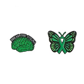 lihonzhiRibbon Butterfly Pin Set Mental Health Awareness Enamel Lapel Pin Butterfly Green Ribbon and Brain Lapel Pins Brooch Mental Health Pins for Men Women Fundraiser Public Charity Events Favor