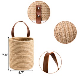YOUEON Set of 2 Jute Hanging Basket 19.8 x 17 cm, Wall Hanging Planter Baskets, Jute Woven Hanging Storage Baskets, Small Woven Baskets for Sunglasses Wallet Keys Flower Plants Towels Toys
