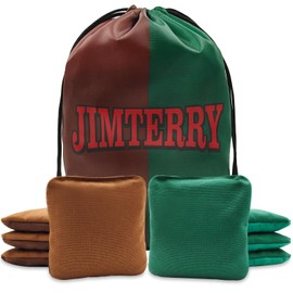 JIMTERRY Professional Cornhole Bags Set of 8 Dual Sided Corn Holes Bags Double Sided Regulation Slick and Stick Corn Hole Bean Bags(Chocolate Brown&Dark Green)