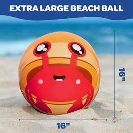 Aquamazing Giant Heavy Duty 16" Crab Beach Ball for Kids, Adults, & Toddlers, XL 4x Thicker PVC Durable Pool Float-Water Toy for Volleyball, Game Play, Swimming Party Activities Fun Favor, Xmas Gift