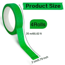 HXC 4 Rolls Low Tack Masking Tape, Green Masking Tape 20 mm x 20 m Painters Masking Tape Writable Tearable for Indoor Painting Stucco Masking and Decorating