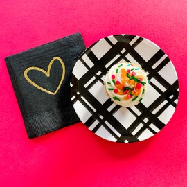 Sprinkles & Confetti Melamine Plate Set of 4 | 6" Appetizer Plates Dish Set | Reusable Plates & Outdoor Dinnerware Sets for Entertaining | Dishware for Patio | Modern Dish Set (Black Plaid)