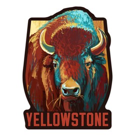 Die Cut Sticker Yellowstone National Park, Wyoming, Bison, Vivid, Contour Vinyl Sticker 3 to 6 inches, (Waterproof Decal for Cars, Water Bottles, Laptops, Coolers), Large