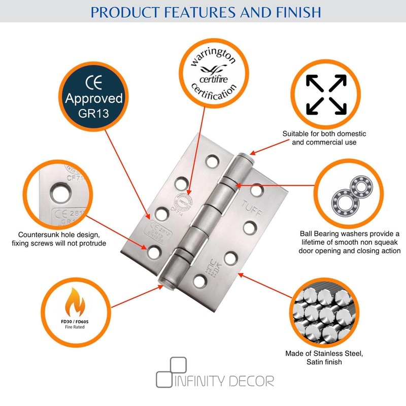 Door Hinges FIRE Rated 4’’x 3’’ Ball Bearing CE13 Grade