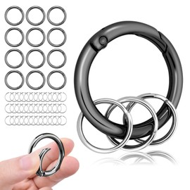 12 Pack Small Keychain Key Chain Rings Round Carabiner Clips 1" Paracord Lanyard Buckles Accessories for Crafting Jewelry Making (Gun Black)