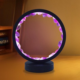 Natural Brazilian Amethyst Crystal Lamp - USB LED Bedside Night Light with 3-Color Dimming & Touch Control, Energy Healing Room Decor for Meditation, Home Ambient Lighting Gift (Amethyst Circle Lamp)
