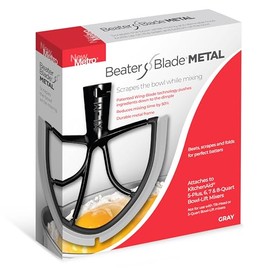 New Metro Design Beater Paddle Replacement Blade, Fits 5-Plus, 6, 7 & 8-Qt Bowl-Lift stand mixers, XL-MAX-Gray, Gray