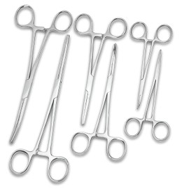 OdontoMed2011 Ultimate Hemostat Set, 6 Piece Ideal for Hobby Tools, Electronics, 8", 6.25", 5" (Silver)