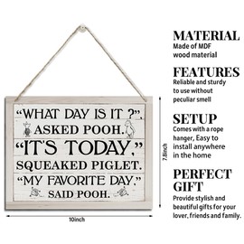 Winnie The Pooh Sign, Inspirational Acrylic Sign, Rustic Hanging Wood Plaque Sign, Cute Pooh Wall Decor, Positive Home Decor, Office Decoration, Farmhouse Wall Plaque with Pooh Quote - What Day is It?