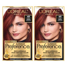 L'Oreal Paris Superior Preference Luminous Fade-Defying Permanent Hair Color, Hair Dye For Up to 9 Weeks of Radiance, Dark Auburn 4R, 1 Hair Dye Kit (Pack of 2)