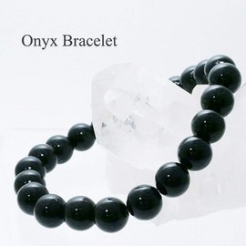 Shinjuku Ginnokura Natural Stone Bracelet, 0.3-inch (8 mm) Beads, Power Stones, Simple, Rubber Stone Silver, onyx