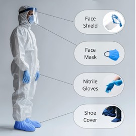 Hazmat Suit Disposable Full Body Hazmat Suit PPE Equipment with Protective Face Shield, Disposable Face Masks Pair of Blue Nitrile Gloves and Shoe Covers Coveralls for Men and Woman (4X-Large)