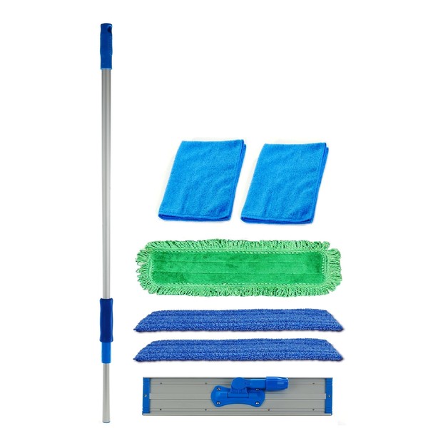 18 inch Professional Commercial Microfiber Mop with Three 18 inch Premium Microfiber Mop Pads and 2 Microfiber Towels