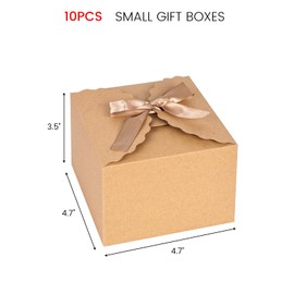 VGOODALL 10PCS Brown Gift Boxes, Kraft Paper Treat Boxes Small Candy Box with Ribbon for Candy Cookie Chocolate Small Gifts