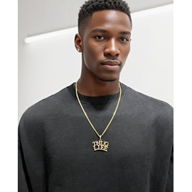 Fashion 21 Gold Tone Plain Thug Life Pendant 24" Various Chain Necklace (3 Chains Available) (4mm 24" Cuban Chain)