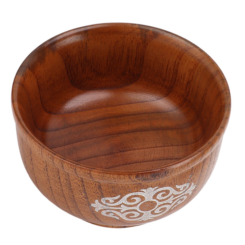 Wooden Rice Bowl Jujube Wood Anti Scald Exquisite Elegant Round