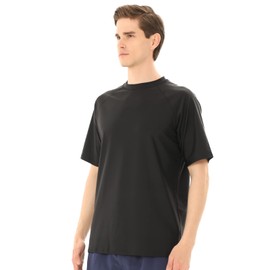 TIZAX UV Swimming Shirt Men's Short-Sleeved Swimming Shirt Rash Guards UPF 50+ Sun Protection Men's Water Sports T-Shirt Quick Drying, black