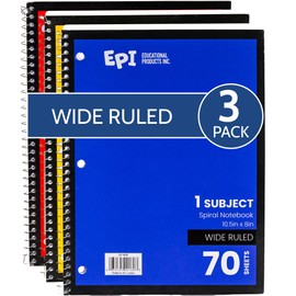 EPI Spiral Notebook, 1 Subject, Wide Ruled Paper, 70 Sheets (Red, 3)