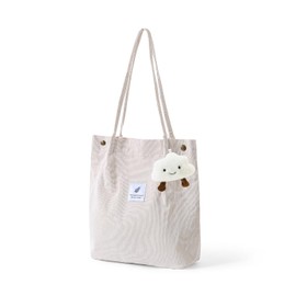 NyxSeat 1 Women's Handbag with 1 Plush Cloud Pendant, Ultralight Handbag with Large Capacity, Fashionable Casual Shoulder Bag for Work, School, Travel, Shopping (Cream), White