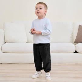 DREAM BUS Toddler Boy Pants Fuzzy Texture Flannel Baby Joggers Infant Playwear Leggings Unisex Baby Sweatpants Black