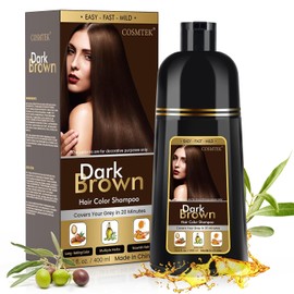 Dark Brown Hair Dye Shampoo Permanent for Men&Women, 3-In-1 Shampoo for Treated & Gray Hair Coverage, Lasts 30 Days/400ml/Natural herbal Ingredients